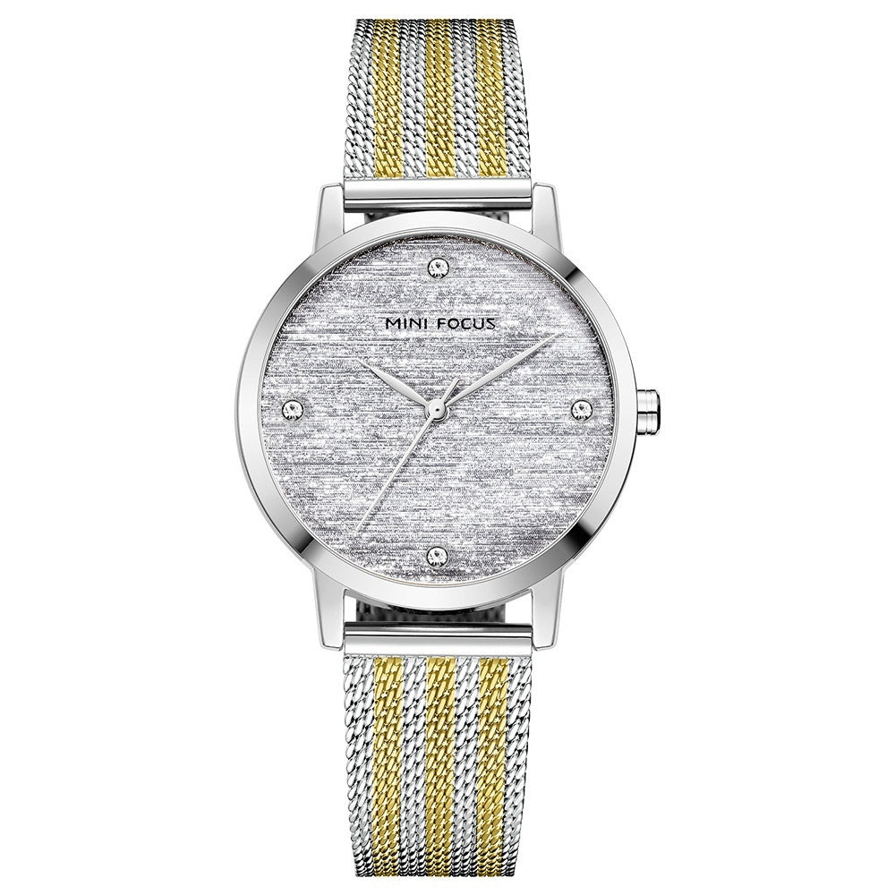 Silk Dial Diamond-encrusted Mesh Strap Watch