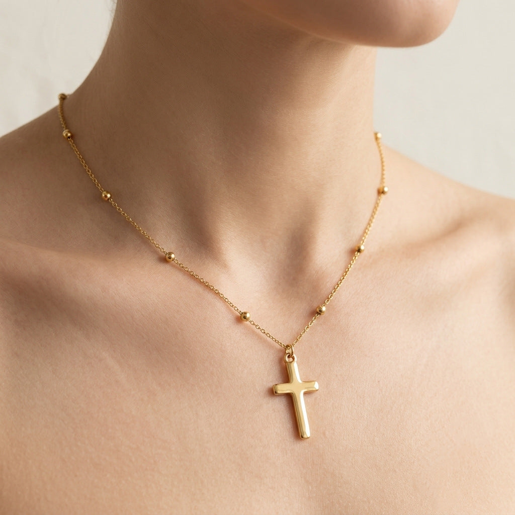 Cross-border Foreign Trade Bestseller 18K Gold Stainless Steel Clavicle Chain With Heart Pendant And Diamond-encrusted Cross Titanium Steel Necklace For Women