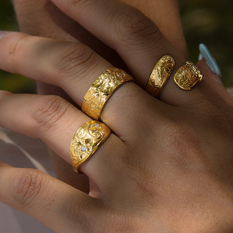 Engraved Floral Open Ring Collection