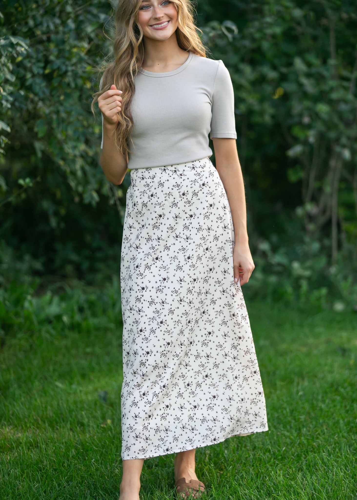 Braylyn Brown Floral Midi Skirt