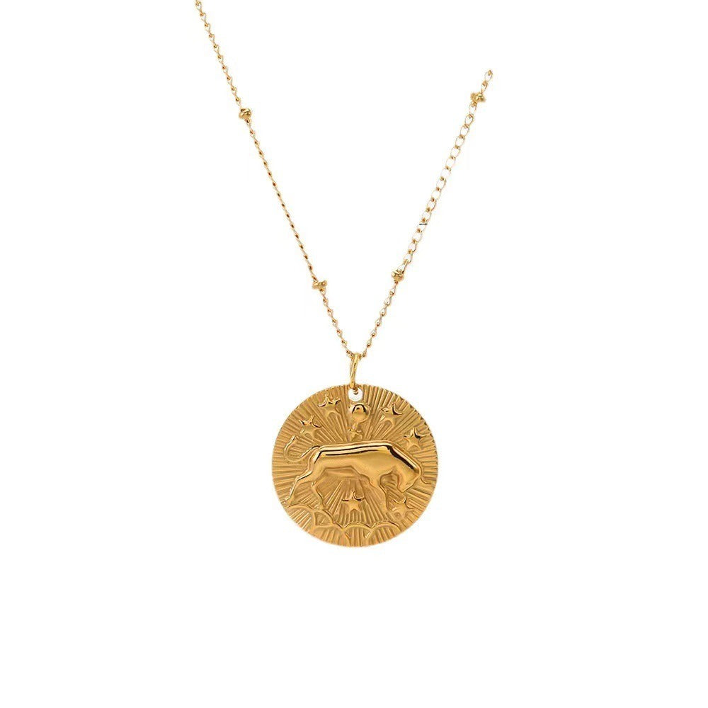 18K Gold Zodiac Titanium Steel Necklace