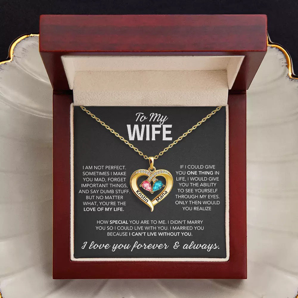 Elegant Double Name Heart Birthstone Necklace