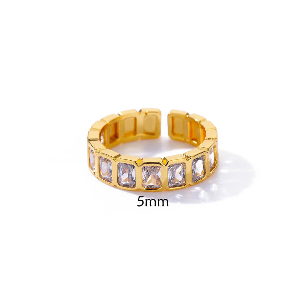 Womens Colorful Square Zircon Inlaid Open-End Ring