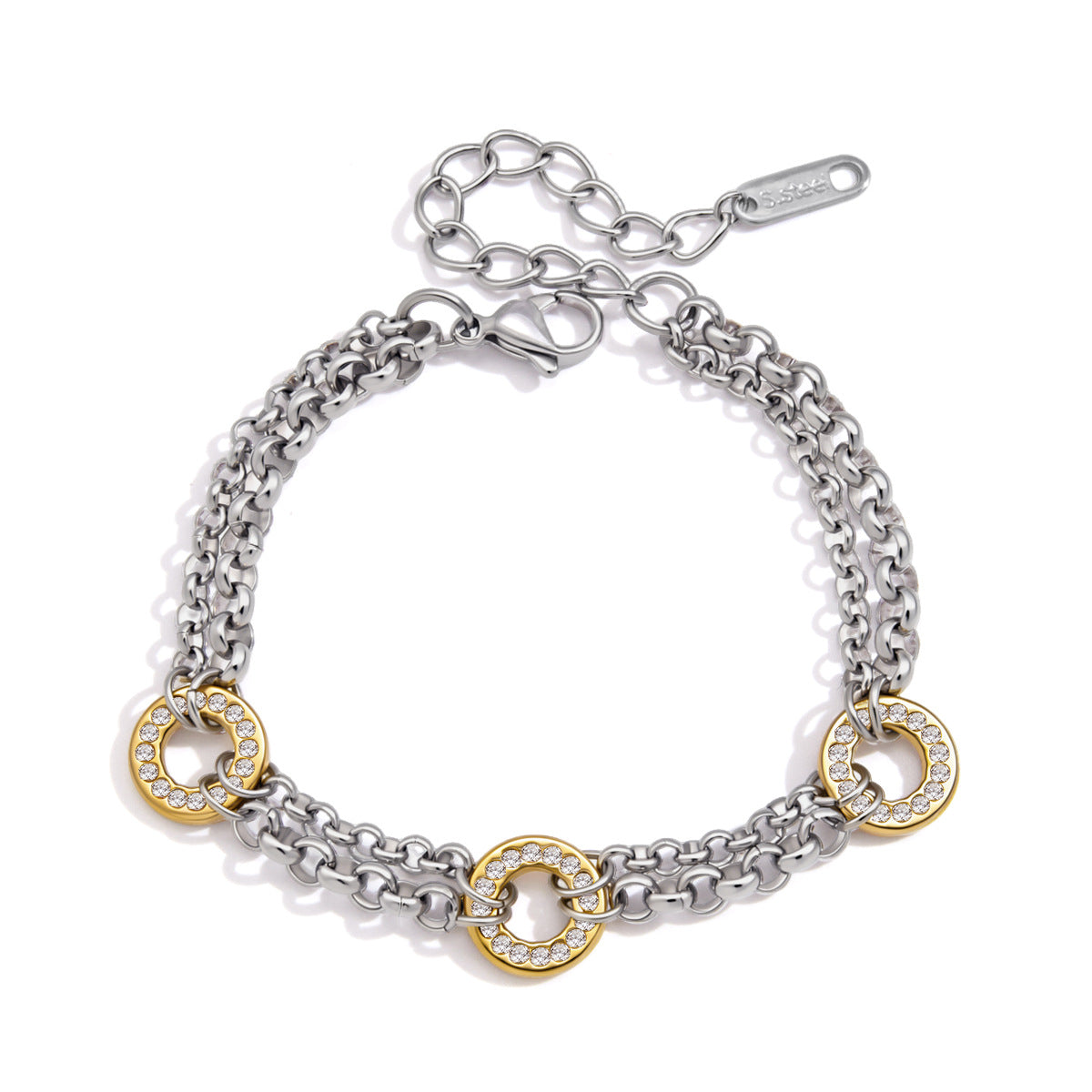 Two Tone Zircon Chain Bracelet