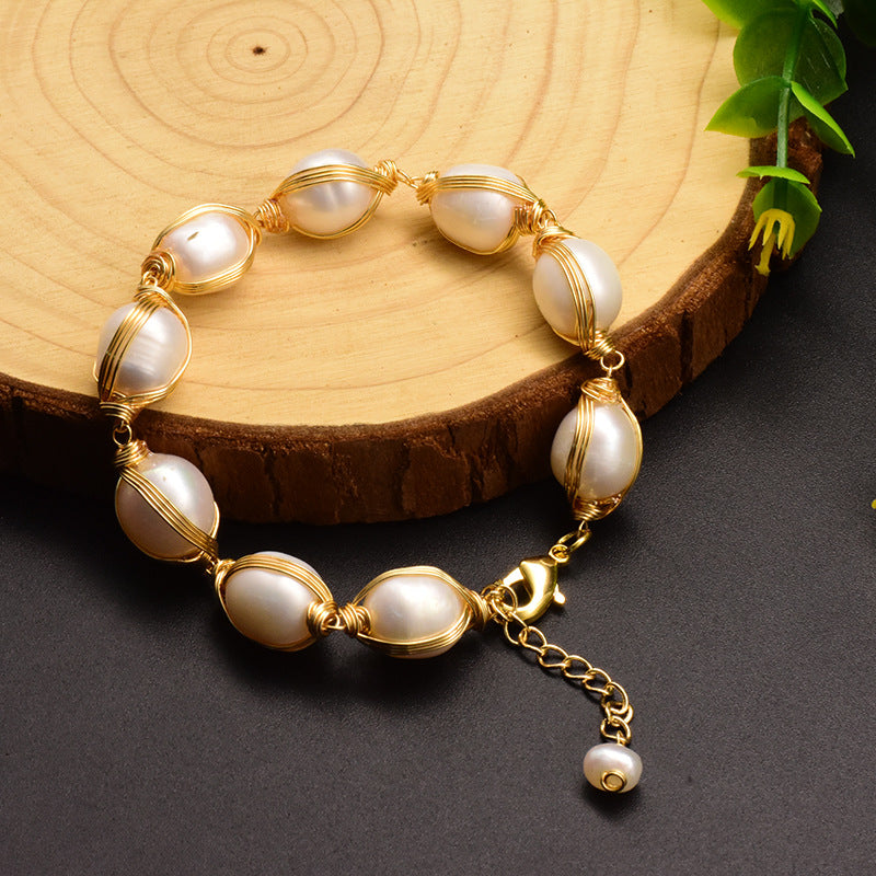 Natural Baroque Pearl And Kyanite Bracelet