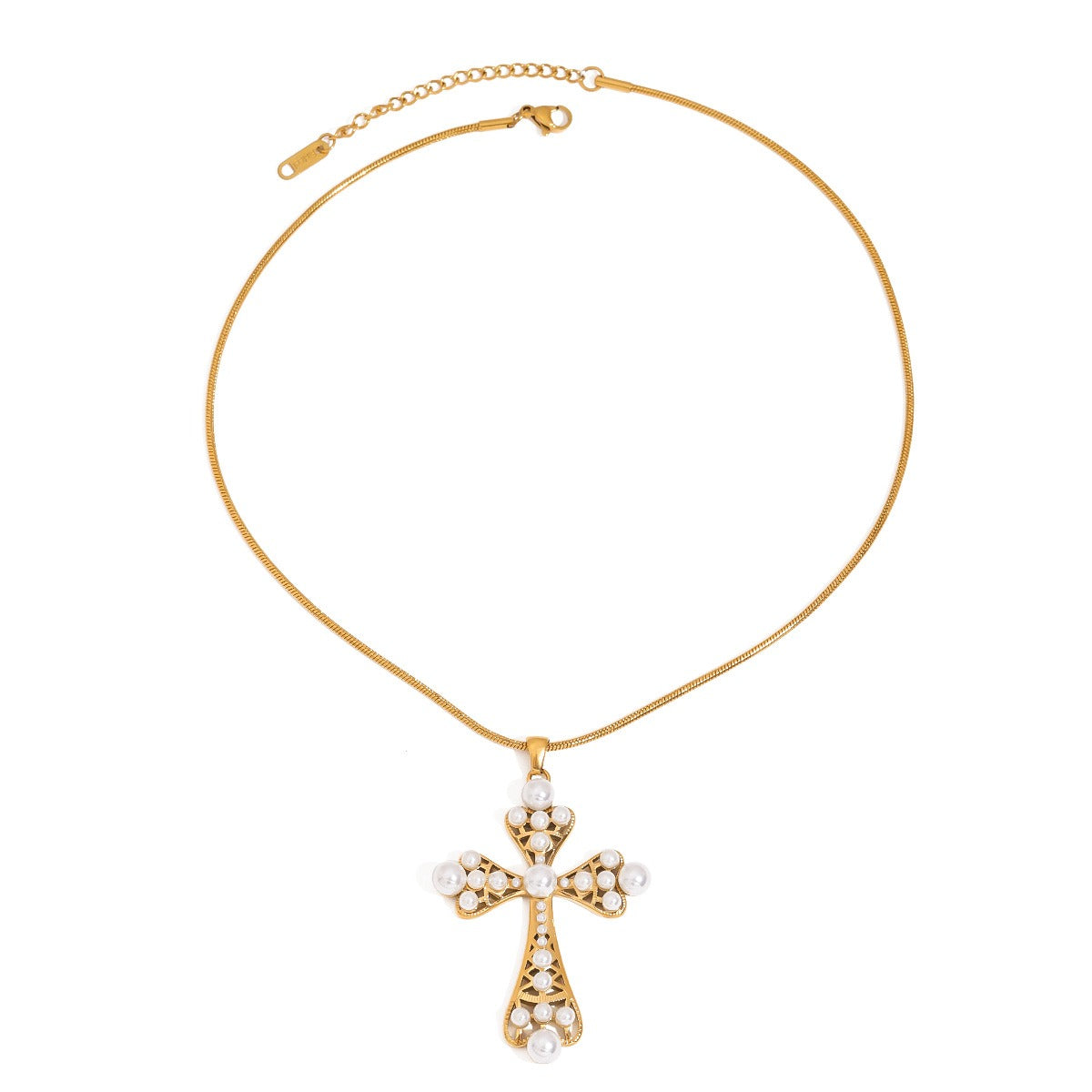 18K gold cross inlaid pearl design exquisite noble necklace