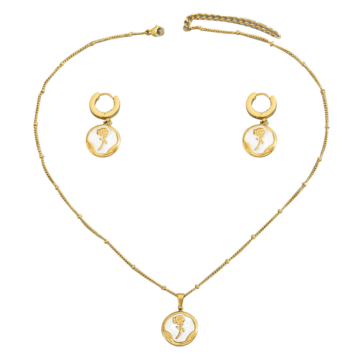 Simple Fashion Necklace Women's Summer High-end Sense Personalized Rose Mother-of-pearl Earrings Suit All-match Jewelry