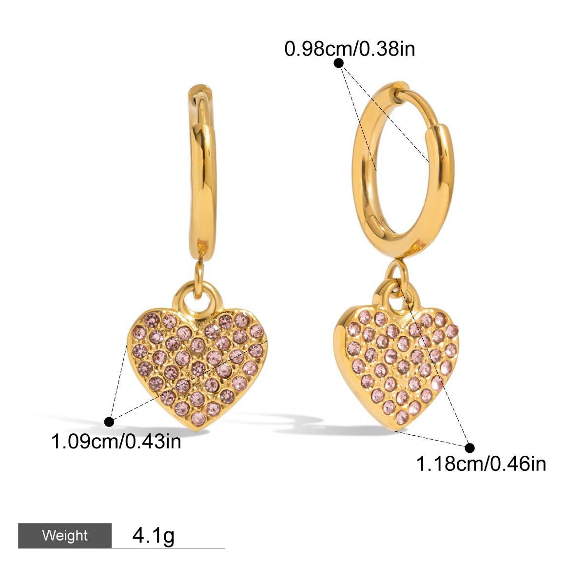 18K gold heart-shaped inlaid gemstones exquisite design dazzling earrings