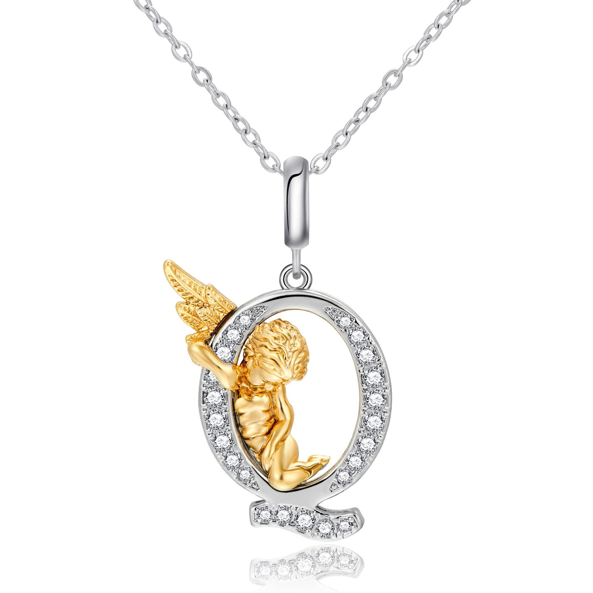 New Copper-plated White-gold Letter Pendant Mens And Womens Stainless Steel O-shaped Necklace