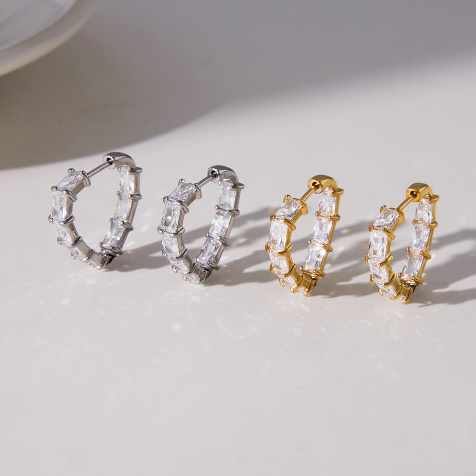 Baguette Zircon Hoop Earrings Collection