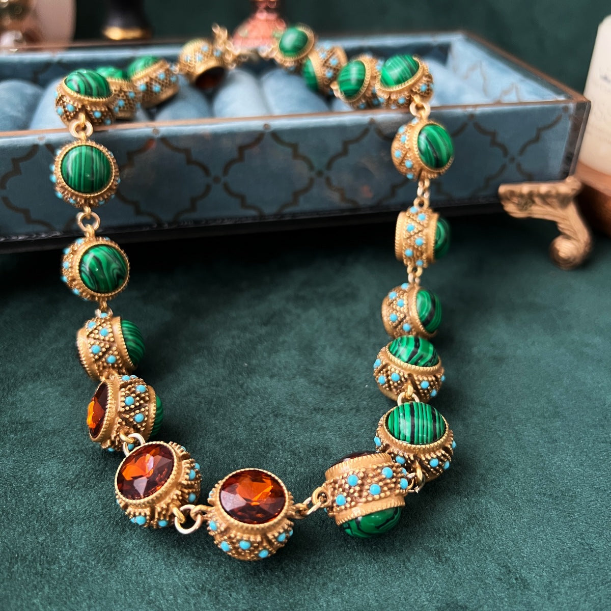 Vintage Heavy-work Malachite Necklace For Women