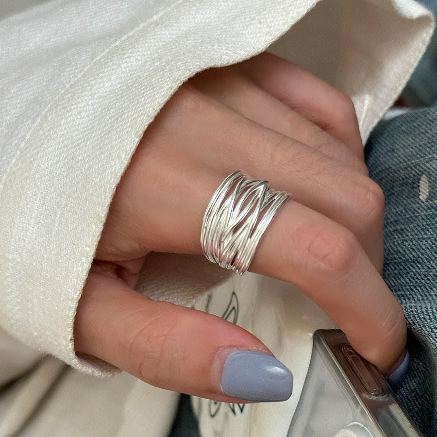 Light Luxury Heavy Craft Stackable 925 Sterling Silver Plain Band Zircon Ring For Ladies, Niche Tarnish Resistant Finger Ring Wholesale