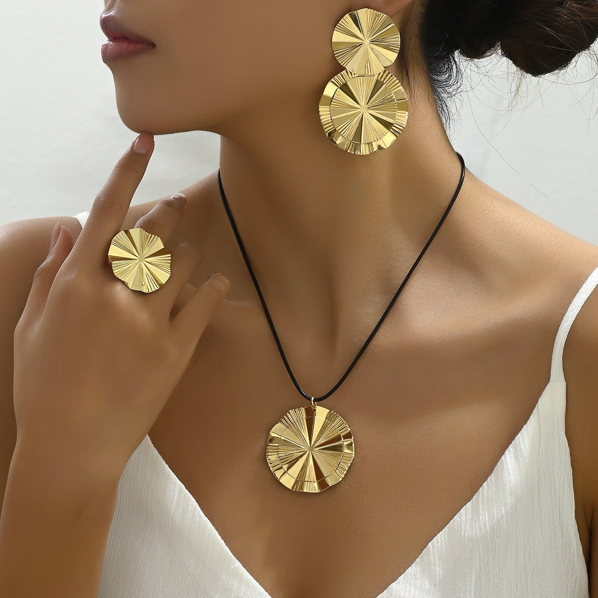 Distinctive Hip Hop European And American Women's Earrings Necklace Suit Fashion Double Layer Design Earrings Simple Versatile Women's Ring