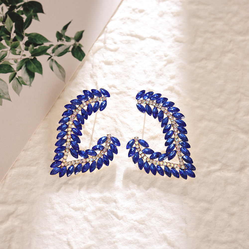 European American Light Luxury Marquise Rhinestone Earrings Exaggerated Banquet Gown Ear Jewelry High End Colored Crystal Alloy Stud Earrings For Women Wholesale