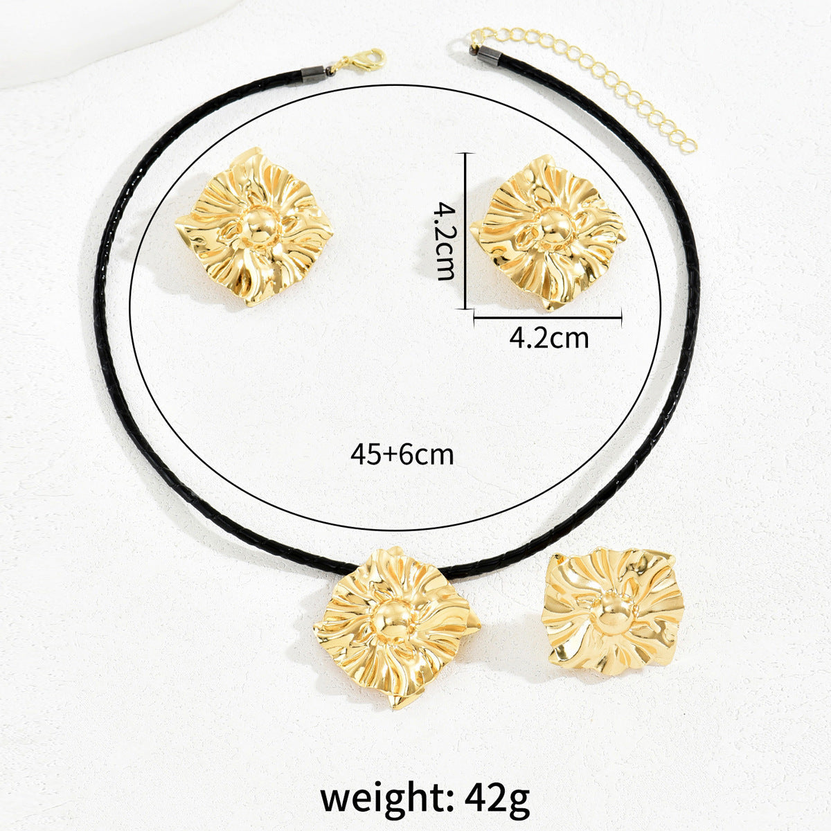 Simple Hip Hop Women's Earrings Necklace Suit Personalized Electroplated 18K Gold Ring Niche Geometric Design Jewelry Necklace