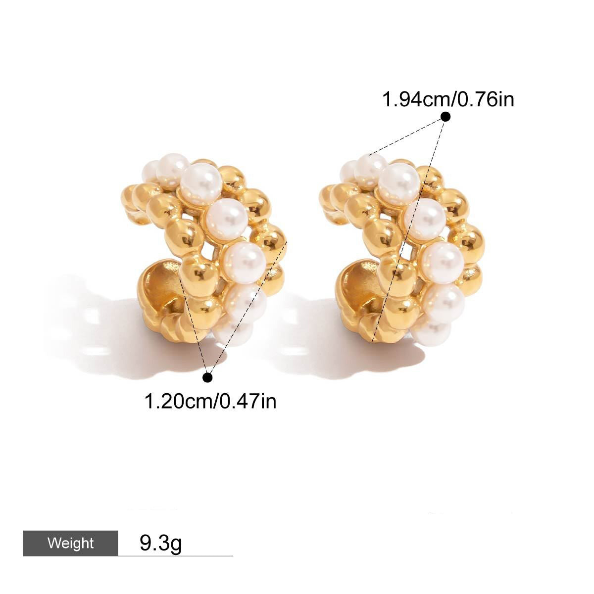 18K gold C-shaped inlaid pearl earrings with exquisite design
