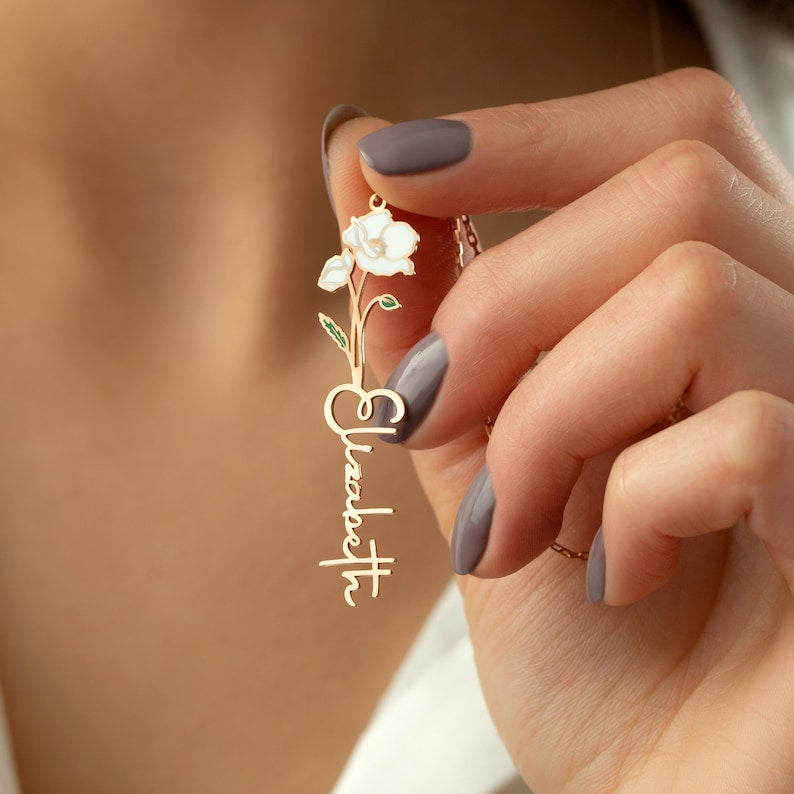 Personalized Birth Flower & Name Necklace