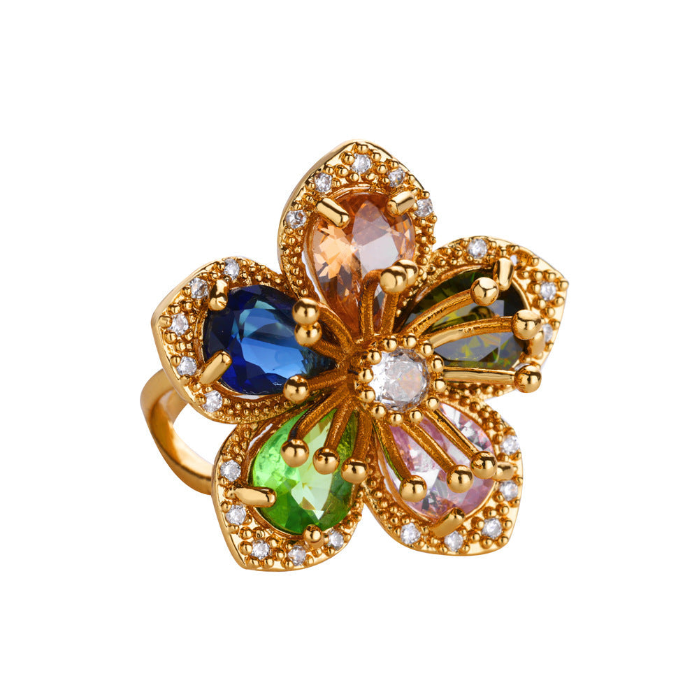 Exquisite Inlaid Zircon Flower Ring