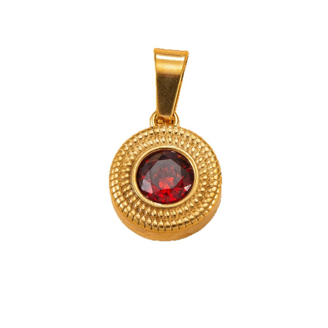Cross-border Round Zircon-inlaid Stainless Steel Pendant, 18k Gold-plated, Fashionable And Simple Jewelry, Sun Pattern Clavicle Chain Pendant