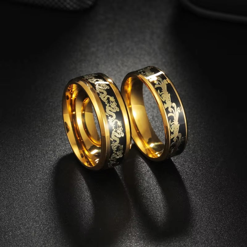 New Titanium Steel Wide Band Ring, Black Gold Inlaid Gold & Silver Foil, Luxury Unique Couple Ring For Men Trendy Jewelry