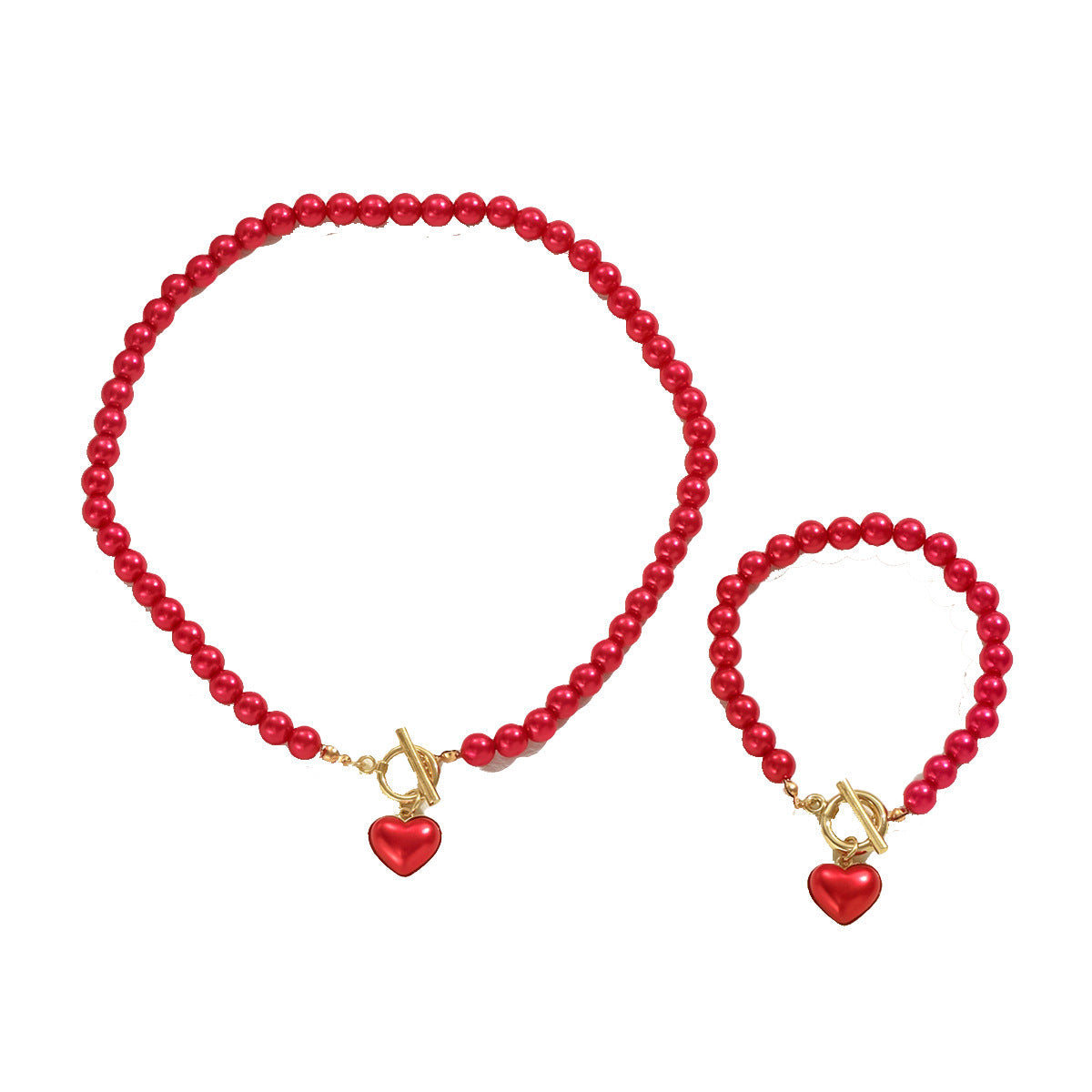 Simple European And American Style Women's Necklace Bracelet Suit Personality Love Pearl Niche Design Clavicle Chain All-match Bracelet