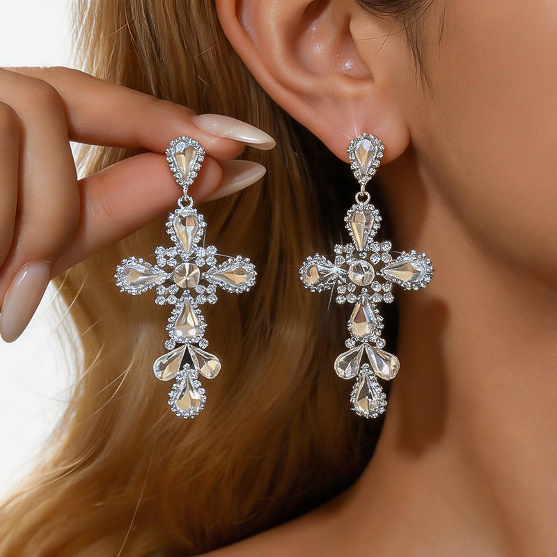 Women Vintage Style Flower Rhinestone Dangle Stud Earrings,Minimalist Exquisite Versatile Unique Design Fashion Jewelry For Daily Occasion