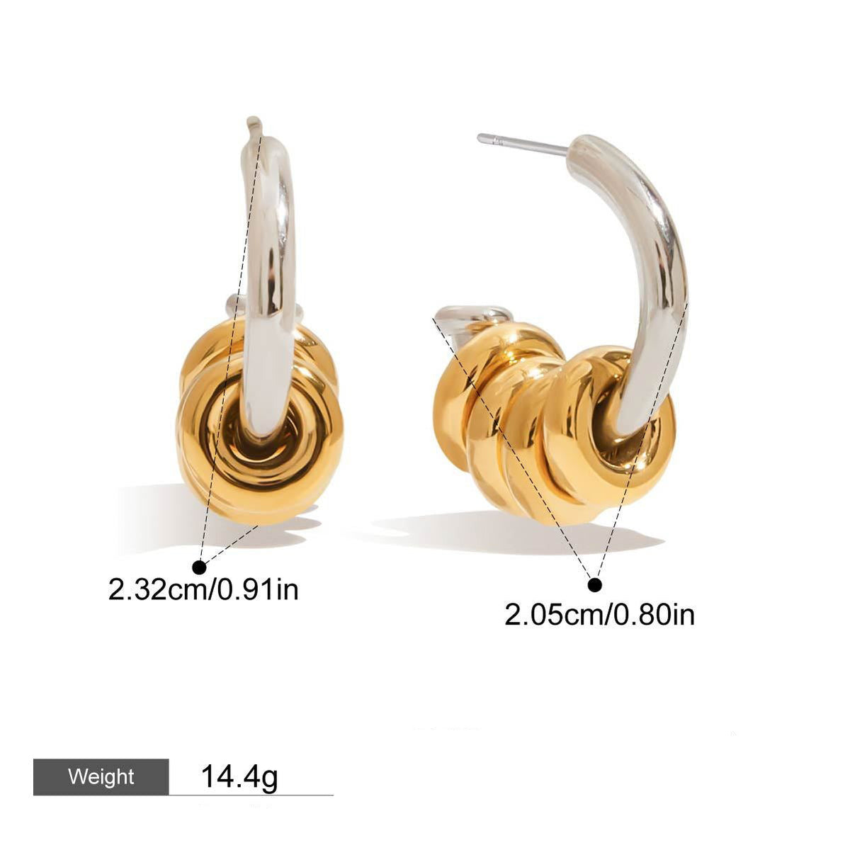 18K gold C-shaped earrings with a hoop design
