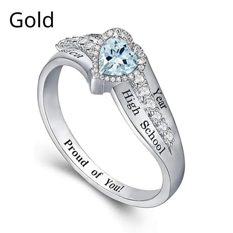 S925 Sterling Silver Engraved Birthstone Ring