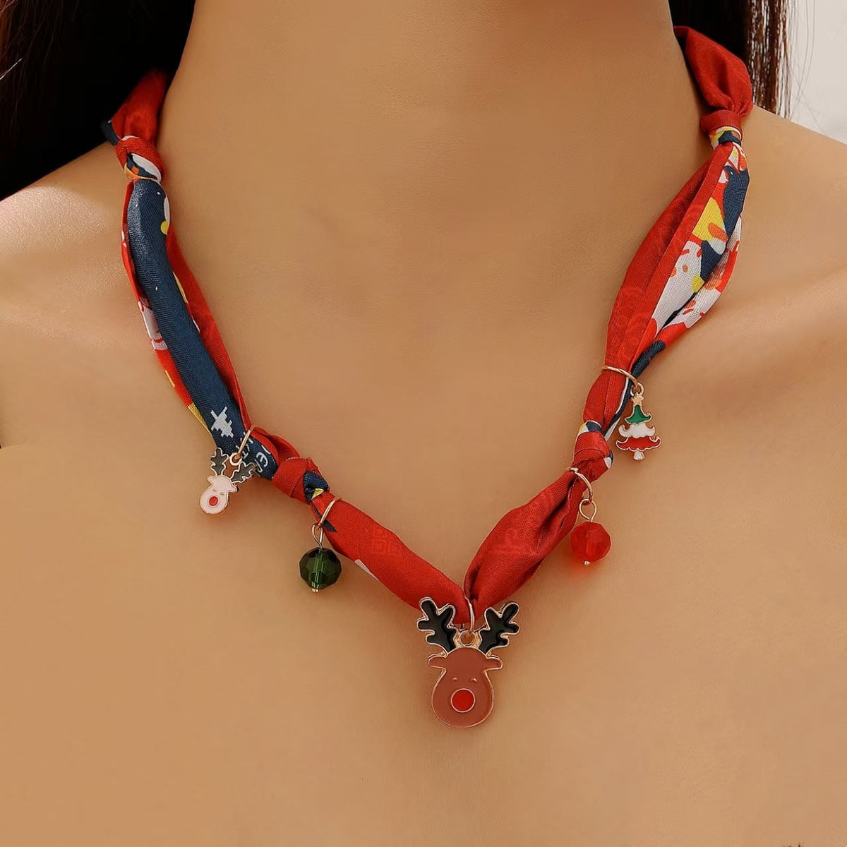 European And American Cross-Border Jewelry Personalized High-End Christmas Tree Elk Santa Bell Pendant Silk Scarf Necklace