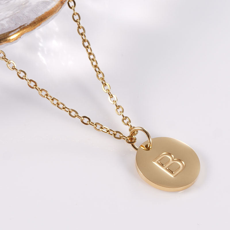 Minimalist Stainless Steel Necklace With Round 26-letter Pendants