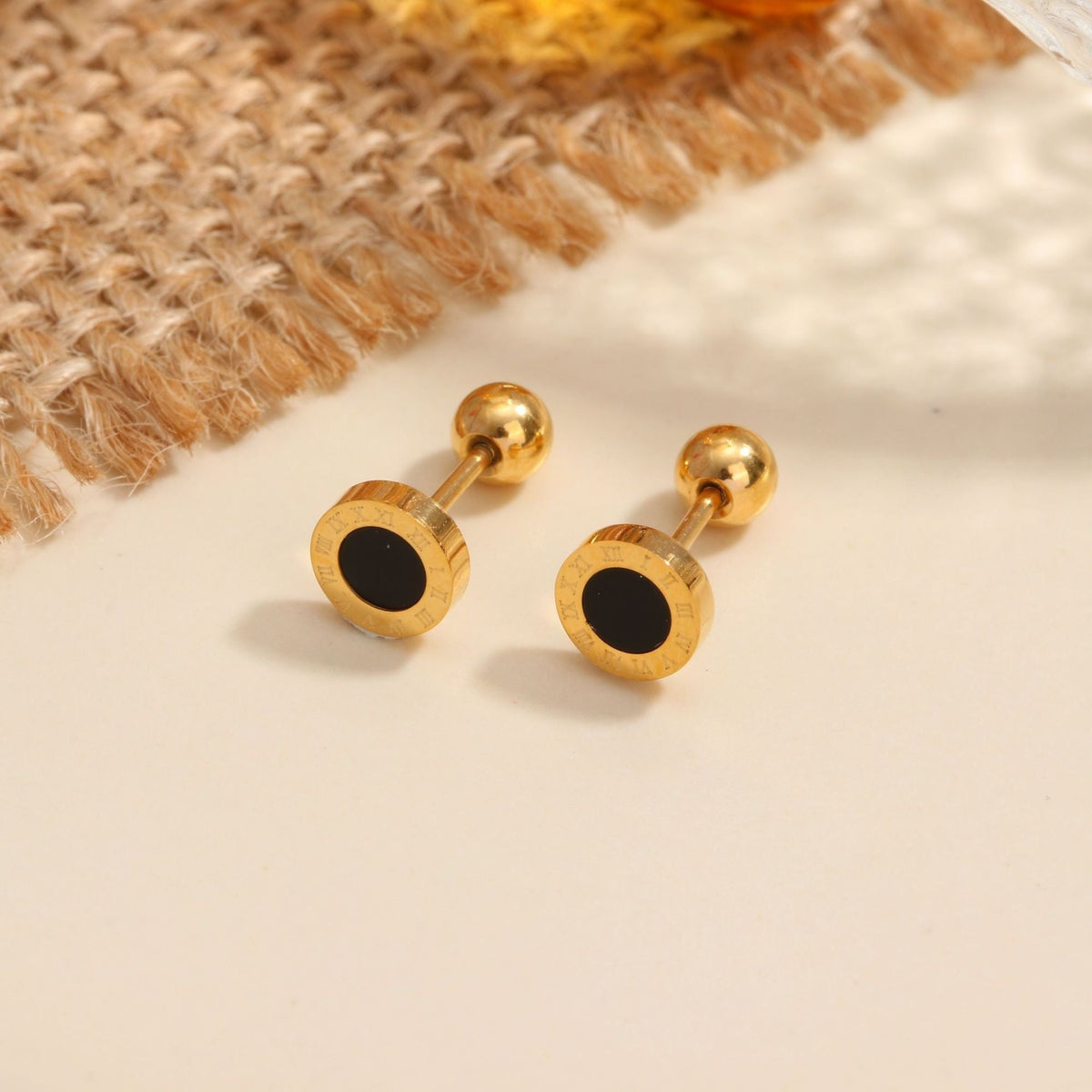18K gold geometric inlaid gemstone design high-end earrings