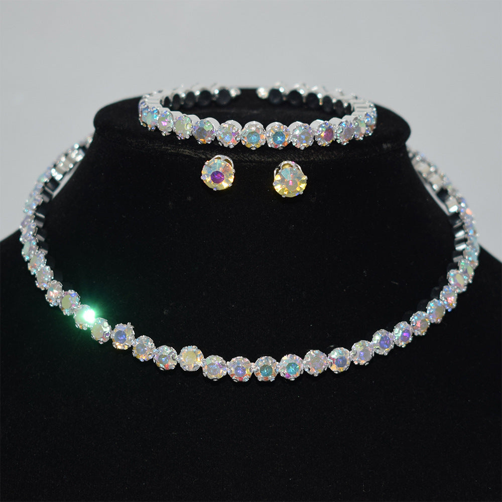 Bridal Accessories Three-Piece Set Wedding Fashion Full Diamond Zircon Water Drop Necklace Earrings Wedding Jewelry Bridal Jewelry