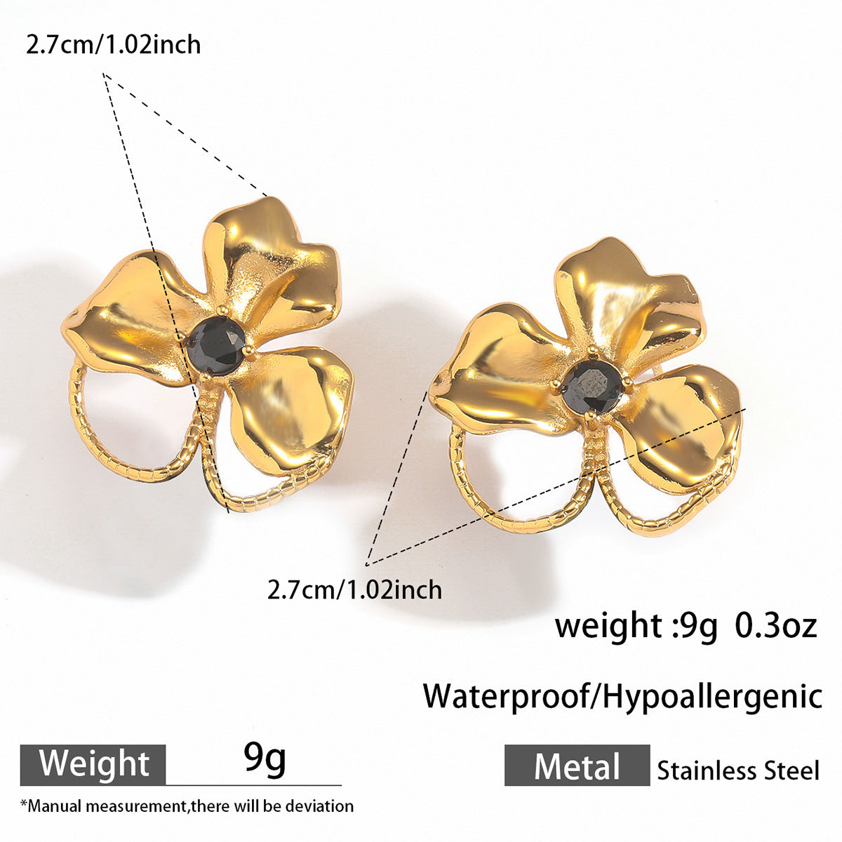 Stainless Steel Earrings With Geometric Pleats 18k Gold
