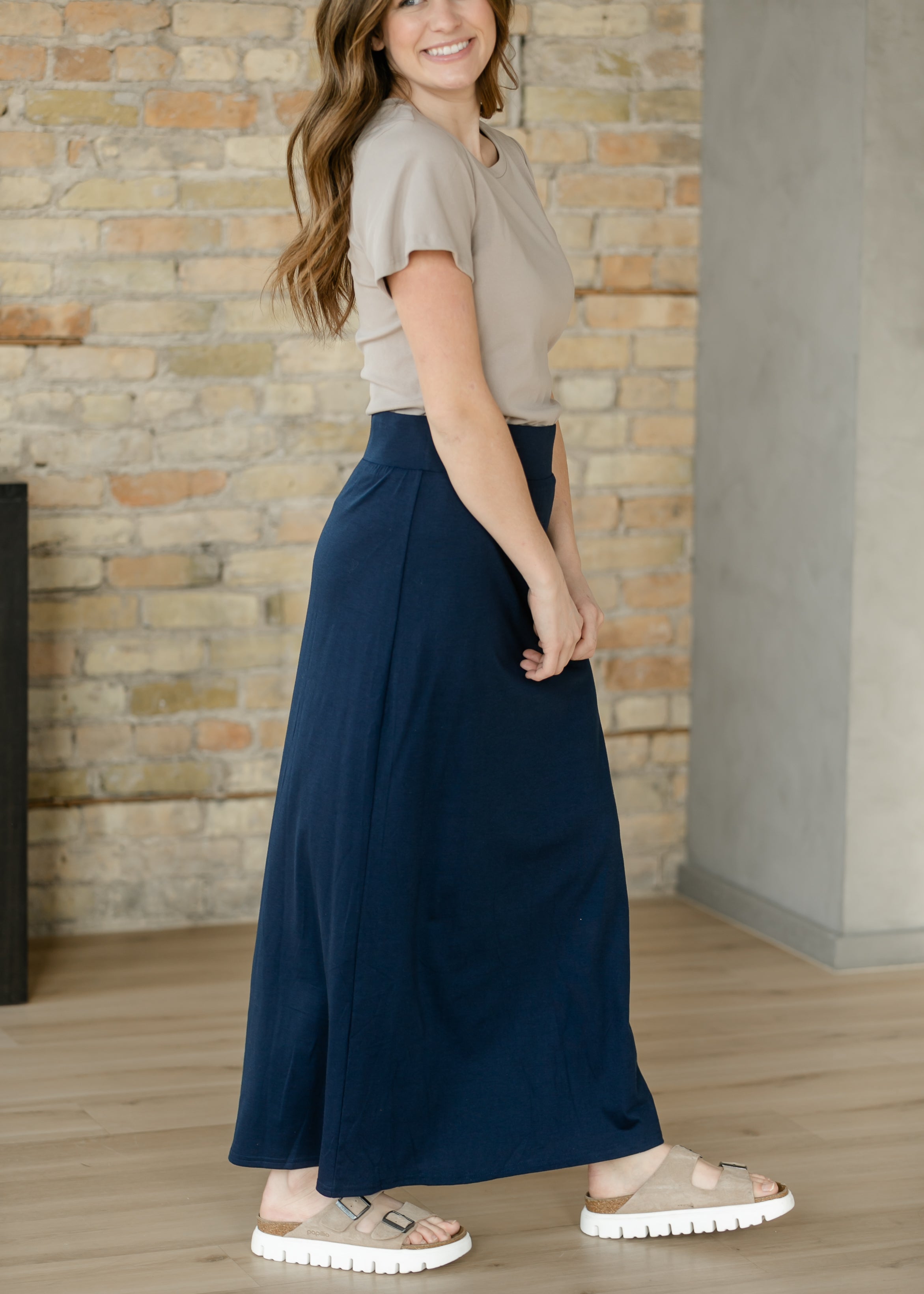 Clarise Navy Premium Knit Maxi Skirt