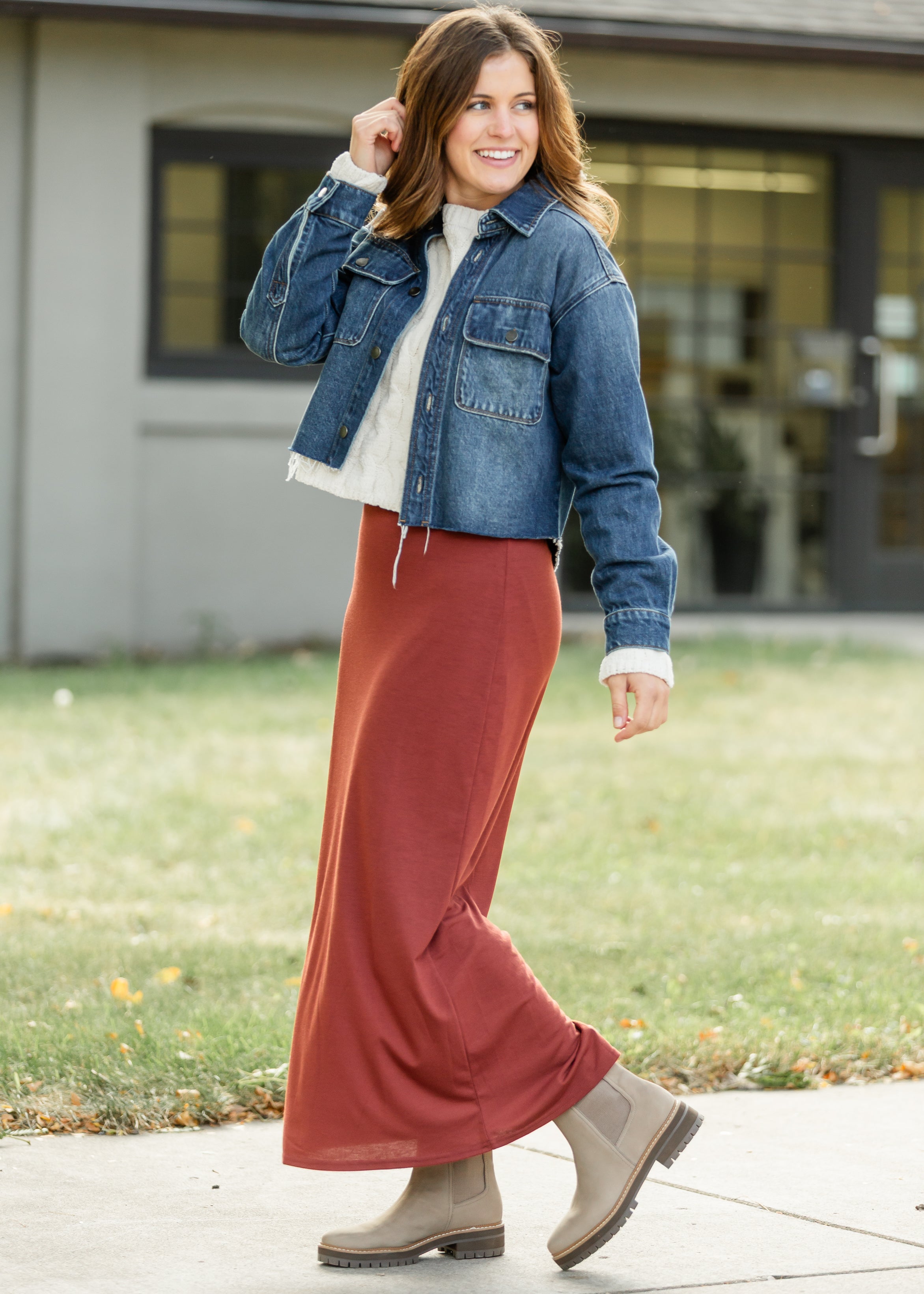 Clarise Rust Premium Knit Maxi Skirt