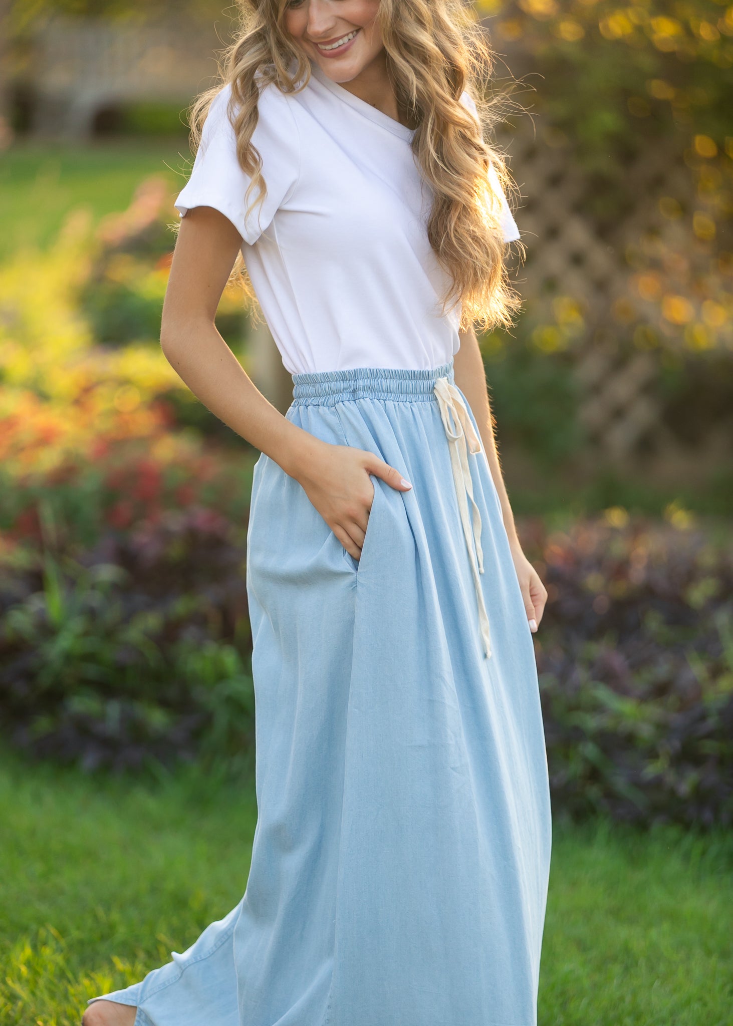 Cleo Chambray Tie Maxi Skirt