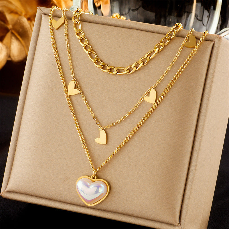 European And American Retro Butterfly Pearl Double-Layered Necklace For Women, Cross-Border Light Luxury Niche Stainless Steel Gold-Plated Jewelry Necklace