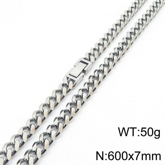 Polished Stainless Steel Cuban Chain Necklace
