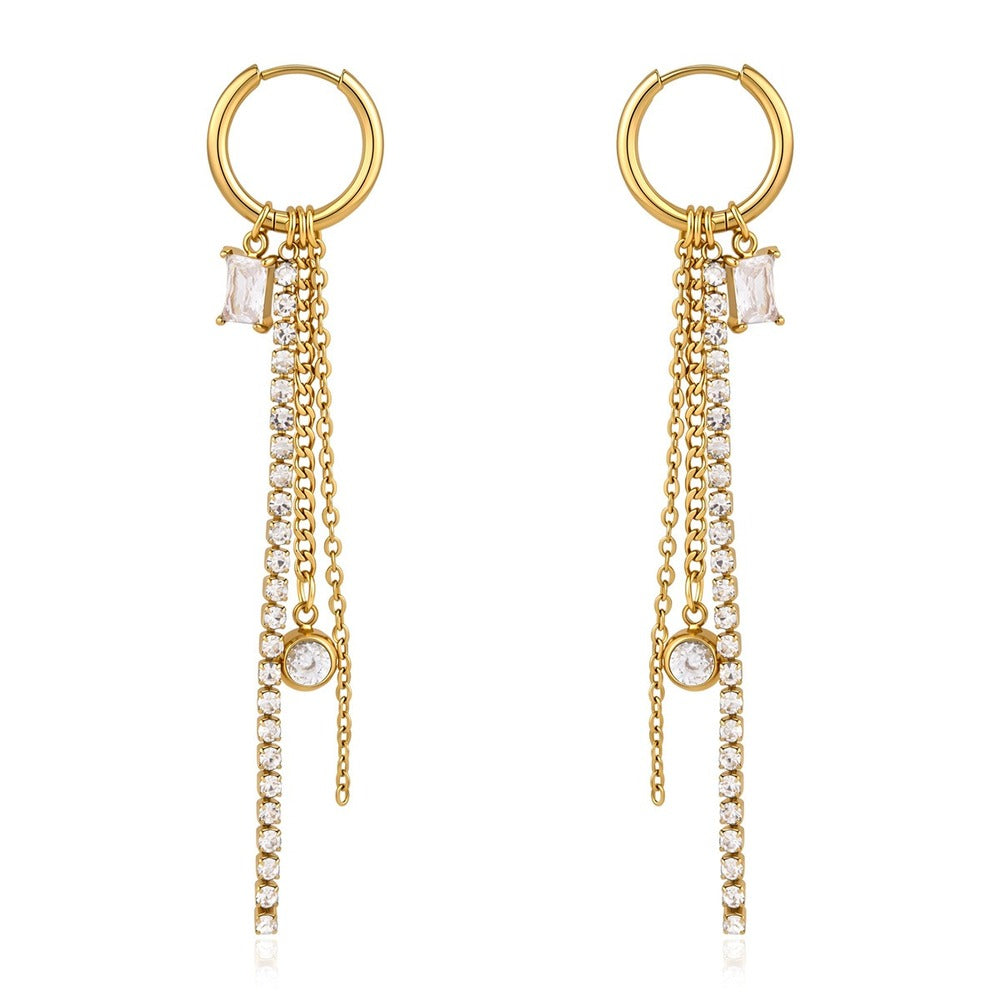 Zircon Tassel Drop Earrings