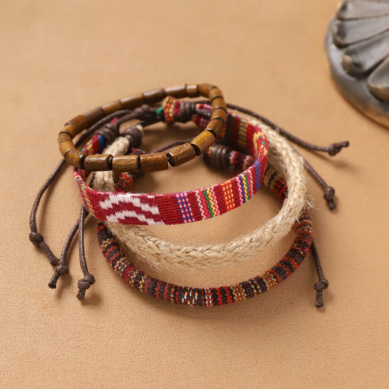 Handmade Bohemian Exotic Style Bracelet Retro Ethnic Style Men's And Women's Woven Multi-layer Stacked Bracelet Niche Hand Rope