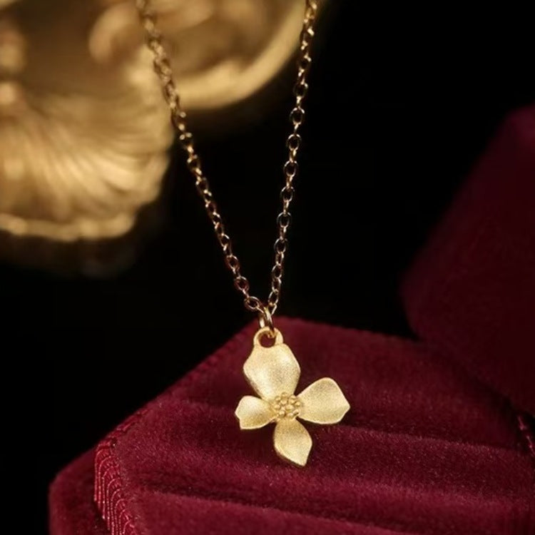 925 Silver-Plated Gardenia Pendant Necklace Women's Clavicle Chain High-End Niche Design 2025 New Style