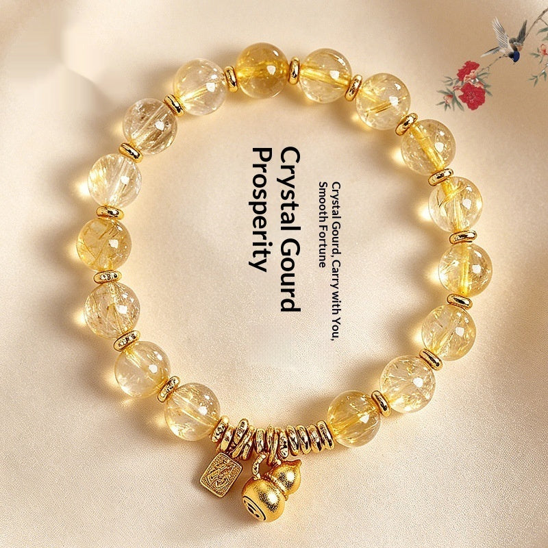 Natural Golden Rutilated Quartz Crystal Bead Bracelet