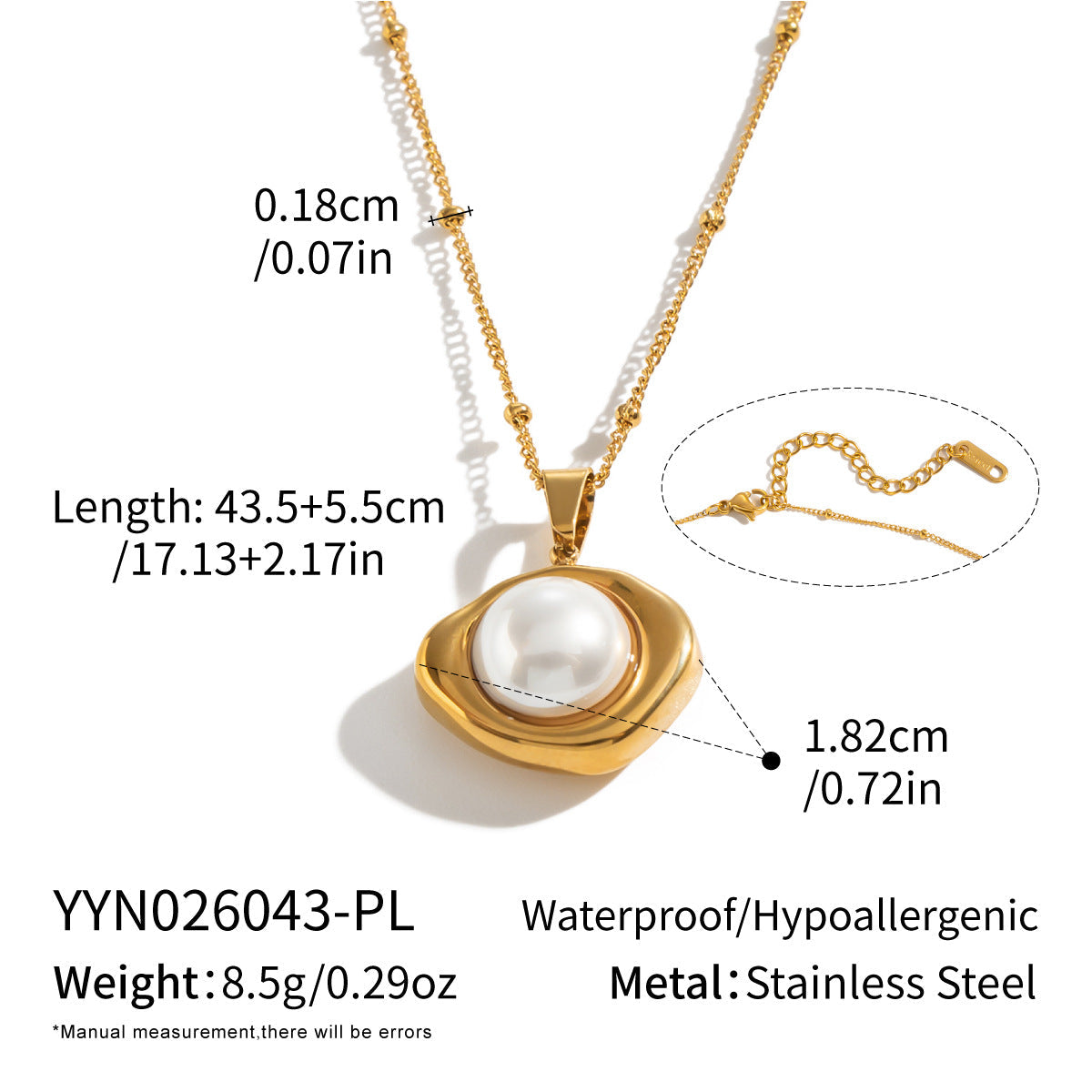 High-end Pearl Pendant Necklace In Titanium Steel With 18K Gold Plating
