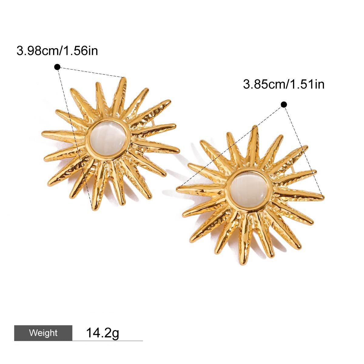18K gold geometric inlaid gemstone design exquisite noble ring and earring set