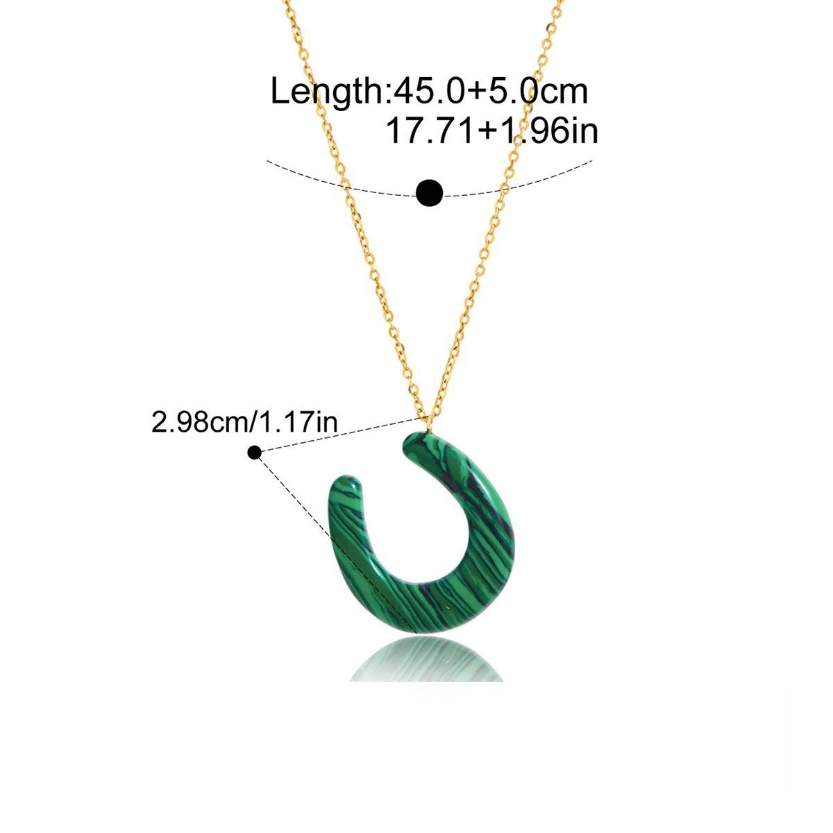 18K Stainless Steel Horseshoe U-shaped Tiger's Eye and Malachite Pendant Necklace