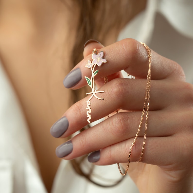 Personalized Birth Flower & Name Necklace