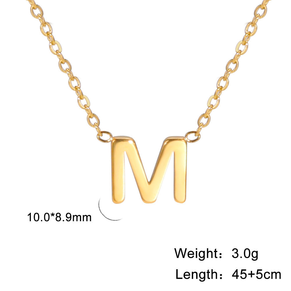 Hot-Selling Welded 26 Letters 18K Real Gold Electroplated Non-Fading Small Pendant Jewelry 304 Material Stainless Steel Necklace