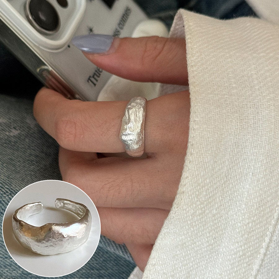 High Sense Star Open Ring For Women, INS Niche Brushed Texture Luxury Adjustable Index Finger Statement Ring