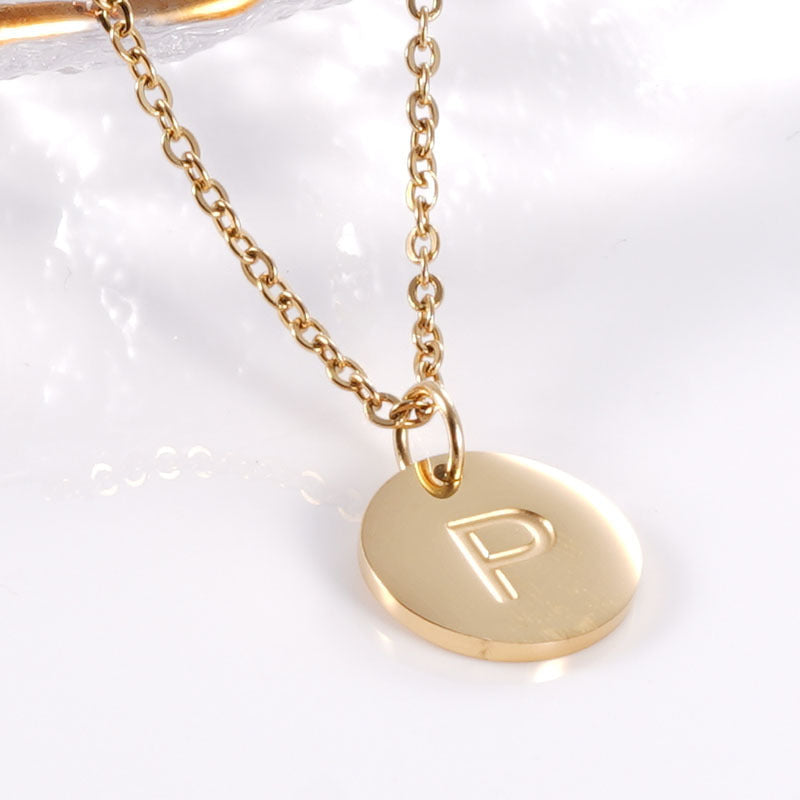Minimalist Stainless Steel Necklace With Round 26-letter Pendants