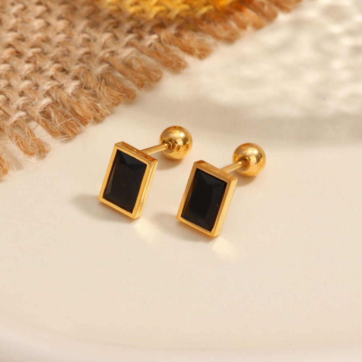 18K gold geometric inlaid gemstone design high-end earrings